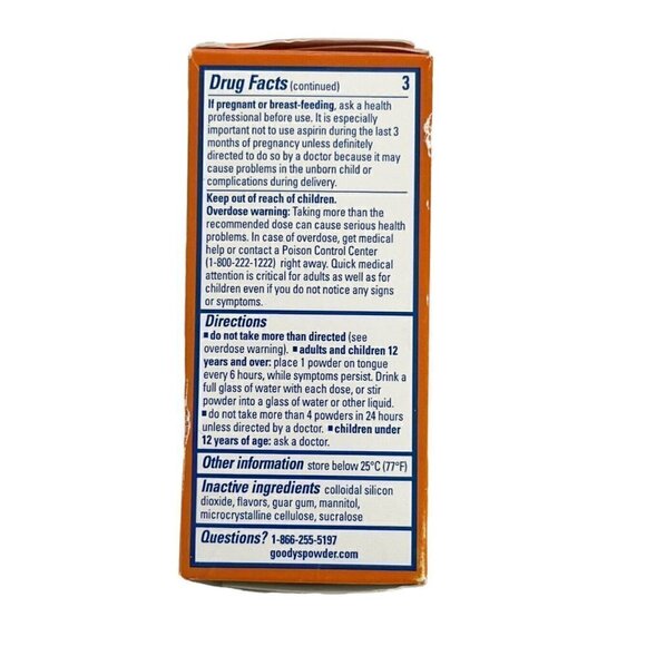 Goody's Headache Powder Cool Orange Flavor One Box 24 Dissolvable Packs NEW - Picture 3 of 6